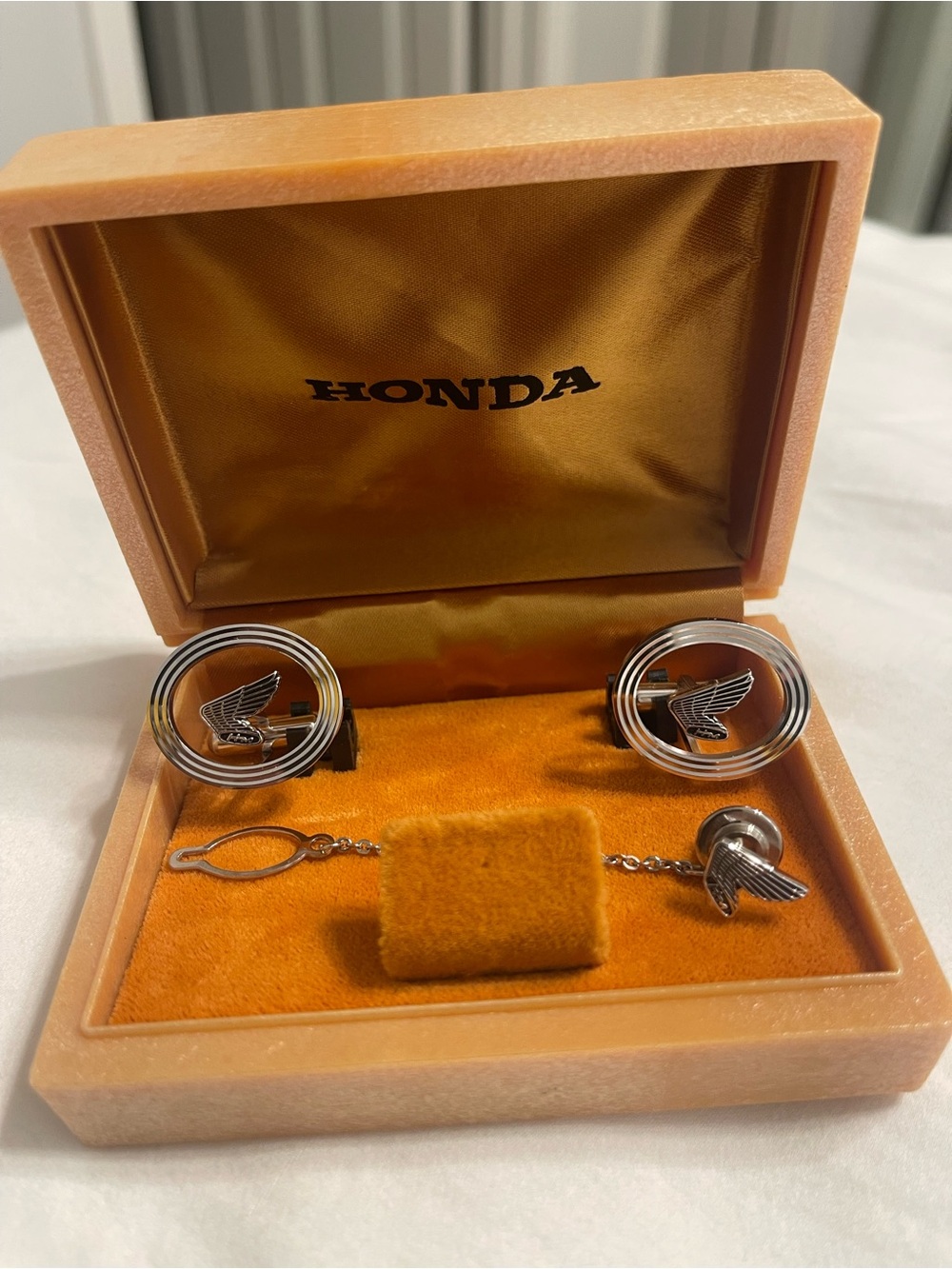 Vintage Honda (Motorcycle) Silver Wing Logo Cufflink and Tie Pin Set